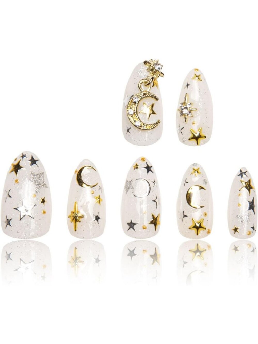 Celestial Radiance Press-On Nails | Handmade Full Cover Crystals | Reusable